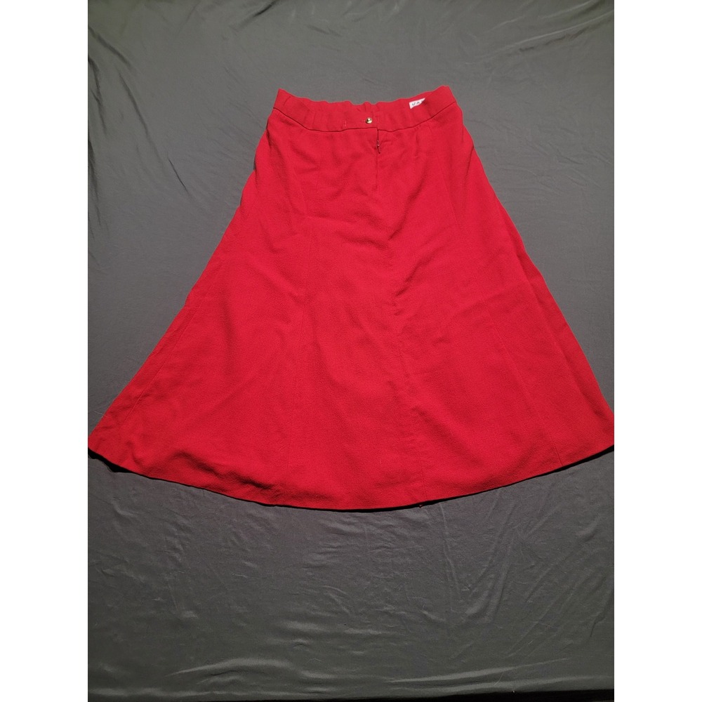 Jaeger Red 100% Wool Midi A-Line Skirt Made in Great Britain Vintage Size 16